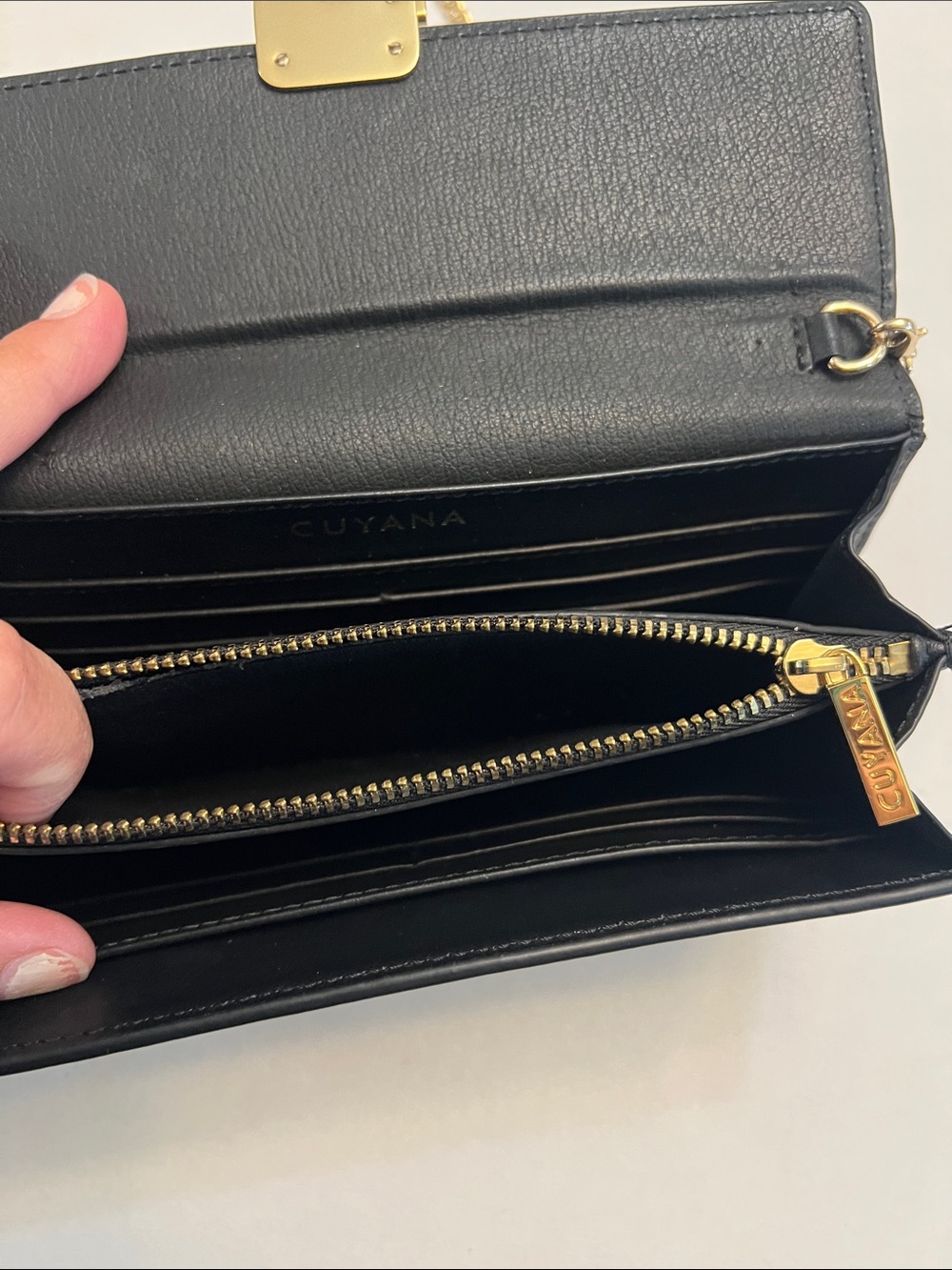CUYANA CROSSBODY CHAIN BLACK LEATHER CLUTCH WALLET BAG - Picture 11 of 16